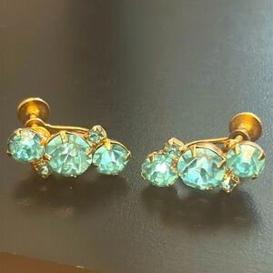 Vintage Coro turquoise colored, gemstone, screw back earrings, gold tone